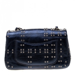 مملوكة مسبقًا Chanel Navy Blue Studded Leather Mini Airline Single Flap Bag