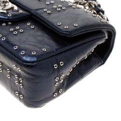 مملوكة مسبقًا Chanel Navy Blue Studded Leather Mini Airline Single Flap Bag