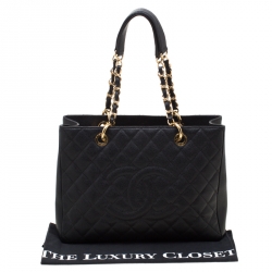 Pre Owned Chanel Black Quilted Caviar Leather Grand Shopper Tote