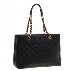Pre Owned Chanel Black Quilted Caviar Leather Grand Shopper Tote