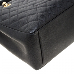 Pre Owned Chanel Black Quilted Caviar Leather Grand Shopper Tote