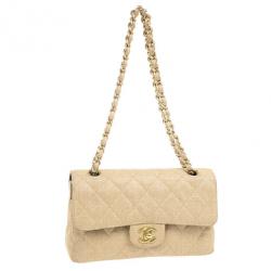 مملوكة مسبقًا Chanel Beige Quilted Rafia Small Classic Double Flap Bag