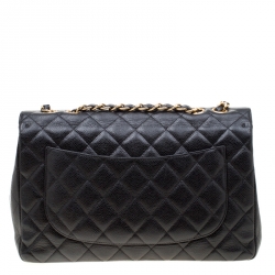 Pre Owned Chanel Black Quilted Leather Jumbo Classic Single Flap Bag