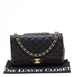 Pre Owned Chanel Black Quilted Leather Jumbo Classic Single Flap Bag