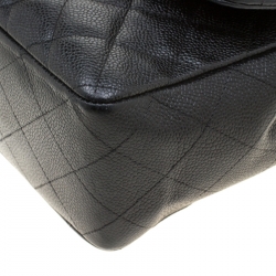 Pre Owned Chanel Black Quilted Leather Jumbo Classic Single Flap Bag