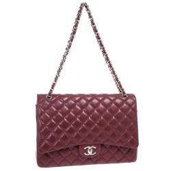 Pre Owned Chanel Rouge Fonce Maxi Classic Flap Bag