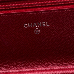 Chanel Red Caviar Leather Wallet On Chain