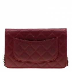 Chanel Red Caviar Leather Wallet On Chain