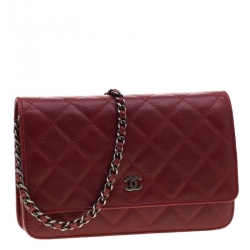 Chanel Red Caviar Leather Wallet On Chain