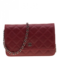 Chanel Red Caviar Leather Wallet On Chain