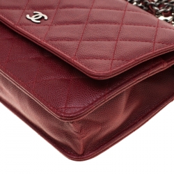 Chanel Red Caviar Leather Wallet On Chain