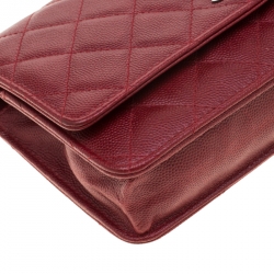 Chanel Red Caviar Leather Wallet On Chain