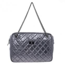 Chanel Silver Metallic Quilted Calfskin Large Reissue Camera Bag Chanel