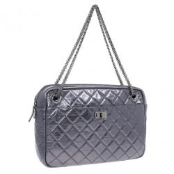 Pre Owned Chanel Silver Metallic Quilted Calfskin Large Reissue Camera Bag