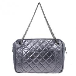 Pre Owned Chanel Silver Metallic Quilted Calfskin Large Reissue Camera Bag