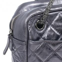 Pre Owned Chanel Silver Metallic Quilted Calfskin Large Reissue Camera Bag