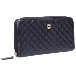 مملوكة مسبقًا Chanel Black Quilted Leather Zip Around Long Wallet
