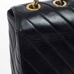 Pre Owned Chanel Black Chevron Lambskin Jumbo XL Classic Flap Bag