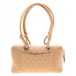 Pre Owned Chanel Beige Quilted Leather Cambon Ligne Bowler Bag
