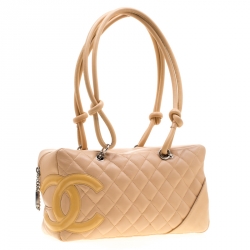 Pre Owned Chanel Beige Quilted Leather Cambon Ligne Bowler Bag