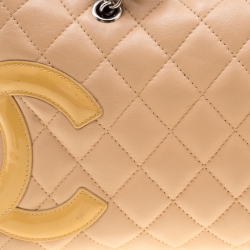 Pre Owned Chanel Beige Quilted Leather Cambon Ligne Bowler Bag