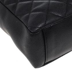 Pre Owned Chanel Black Quilted Caviar Petite Shopping Tote 