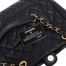 Pre Owned Chanel Black Quilted Caviar Petite Shopping Tote 