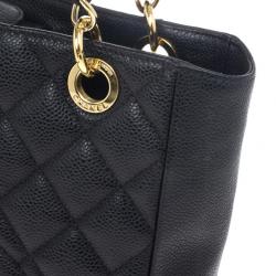 Pre Owned Chanel Black Quilted Caviar Petite Shopping Tote 