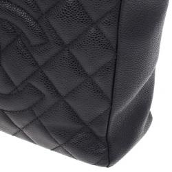 Pre Owned Chanel Black Quilted Caviar Petite Shopping Tote 