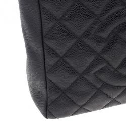 Pre Owned Chanel Black Quilted Caviar Petite Shopping Tote 