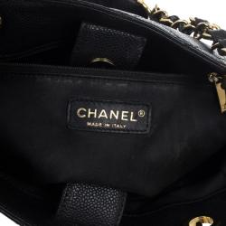 Pre Owned Chanel Black Quilted Caviar Petite Shopping Tote 