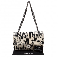 Pre Owned Chanel White/Black Sketch Canvas Karl Lagerfeld Limited Edition Classic Double Flap Bag
