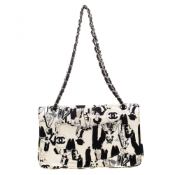 Pre Owned Chanel White/Black Sketch Canvas Karl Lagerfeld Limited Edition Classic Double Flap Bag