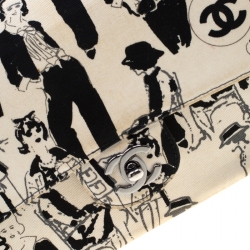 Pre Owned Chanel White/Black Sketch Canvas Karl Lagerfeld Limited Edition Classic Double Flap Bag