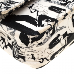 Pre Owned Chanel White/Black Sketch Canvas Karl Lagerfeld Limited Edition Classic Double Flap Bag