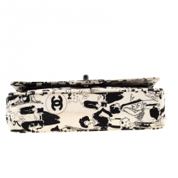 Pre Owned Chanel White/Black Sketch Canvas Karl Lagerfeld Limited Edition Classic Double Flap Bag