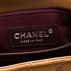 Pre Owned Chanel Tan Caviar Leather Large Quilted Coco Top Handle Bag