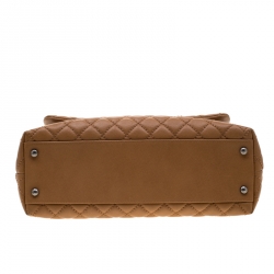 Pre Owned Chanel Tan Caviar Leather Large Quilted Coco Top Handle Bag