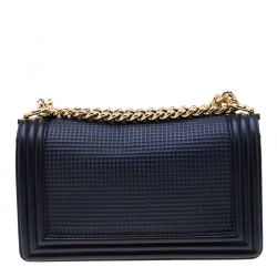 Pre Owned حقيبة شانيل بوي متوسطة جلد منقوشة كيوب كحلية