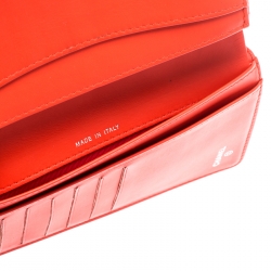 Pre Owned Chanel Orange Striped Patent Leather CC Wallet