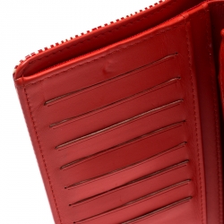 Pre Owned Chanel Orange Striped Patent Leather CC Wallet