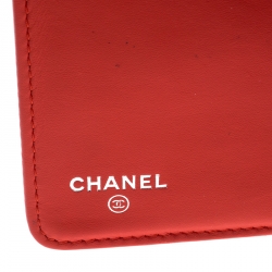 Pre Owned Chanel Orange Striped Patent Leather CC Wallet