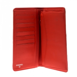 Pre Owned Chanel Orange Striped Patent Leather CC Wallet