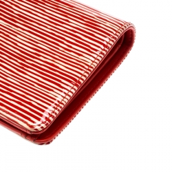 Pre Owned Chanel Orange Striped Patent Leather CC Wallet