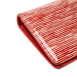 Pre Owned Chanel Orange Striped Patent Leather CC Wallet