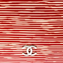 Pre Owned Chanel Orange Striped Patent Leather CC Wallet