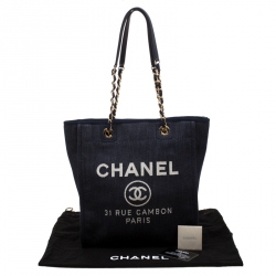 Pre Owned Chanel Blue Denim North South Deauville Chain Tote