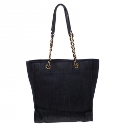 Pre Owned Chanel Blue Denim North South Deauville Chain Tote