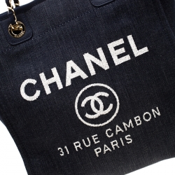 Pre Owned Chanel Blue Denim North South Deauville Chain Tote