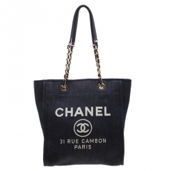 Pre Owned Chanel Blue Denim North South Deauville Chain Tote
